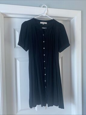LOFT Black Short-Sleeve Button-Down Dress